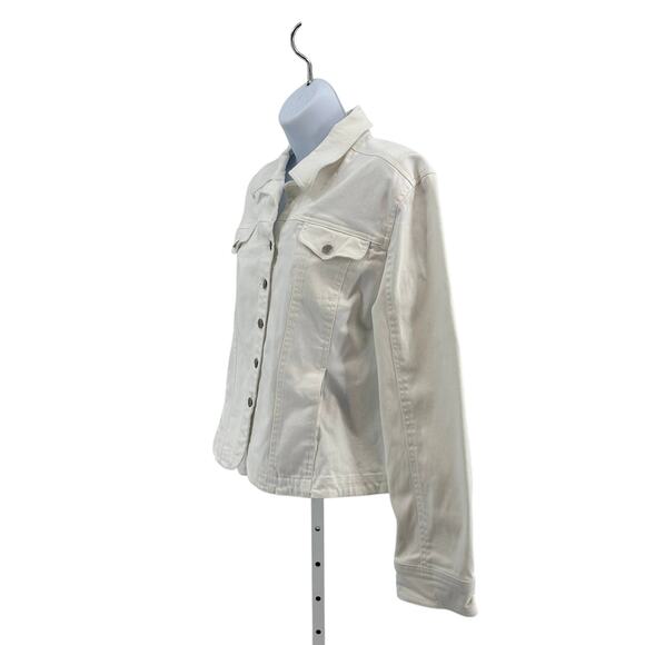 Live a Little Denim Button Down Jacket WMN L White #25352 Long Sleeve Jean Shirt - Picture 3 of 7